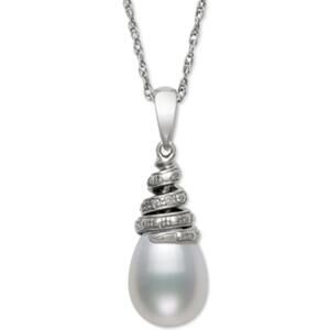 Cultured Freshwater Pearl (8-9mm) & Diamond Accent 18 Pendant Necklace